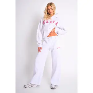 Kaiia Logo Wide Leg Joggers Light Grey Marl & Pink Contrast