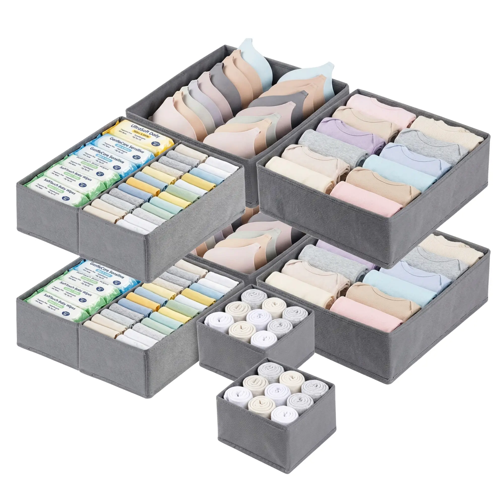 Foldable Drawer Organizers, Collapsible Storage Boxes, Folding Storage Boxes, Foldable Storage Containers, 10-Pack Dresser Dividers for Baby Clothes & Underwear, Closet Storage Solutions for Nurseries/bedrooms