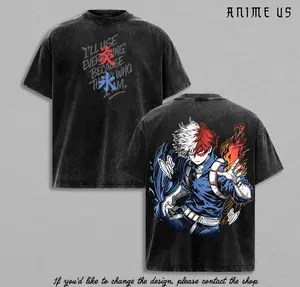 My Hero Academia – Todoroki Fire & Ice Vintage Washed T-Shirt | Anime Streetwear Heavy Cotton Tee | Shoto Todoroki Graphic Back | Aesthetic Manga Shirt Gift for Anime Fans