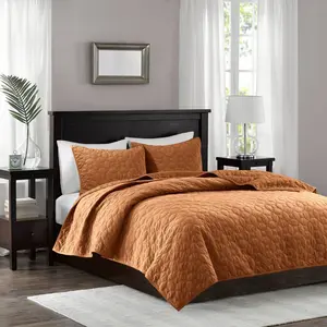 Madison Park 3pc King/California King Mercer Faux Velvet Reversible Coverlet Set Rust