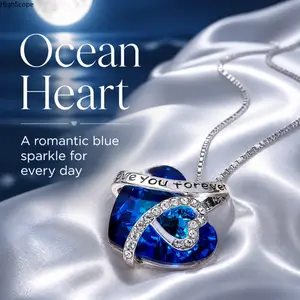 Women's Heart Crystal Pendant Necklace - Ocean Heart Clavicle Chain, Elegant Sparkling Jewelry Gift for Sports & Outdoor Accessory Enthusiasts