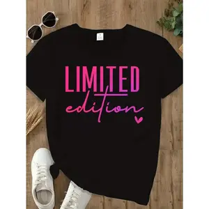 LIMITED EDITION Print Crew Neck T-Shirt, Casual Short Sleeve T-Shirt For Spring & Summer, Women'S Clothing