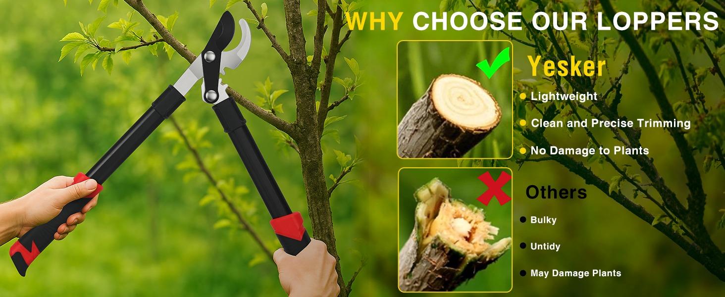 Yesker 19" Loppers Heavy Duty Branch Cutter Sharp Steel Blade Tree Trimmer up to 1" Diameter Cut Capacity Powerful Gear Action Lightweight Bypass Loppers Tools for Tree Trimming Garden Maintenance