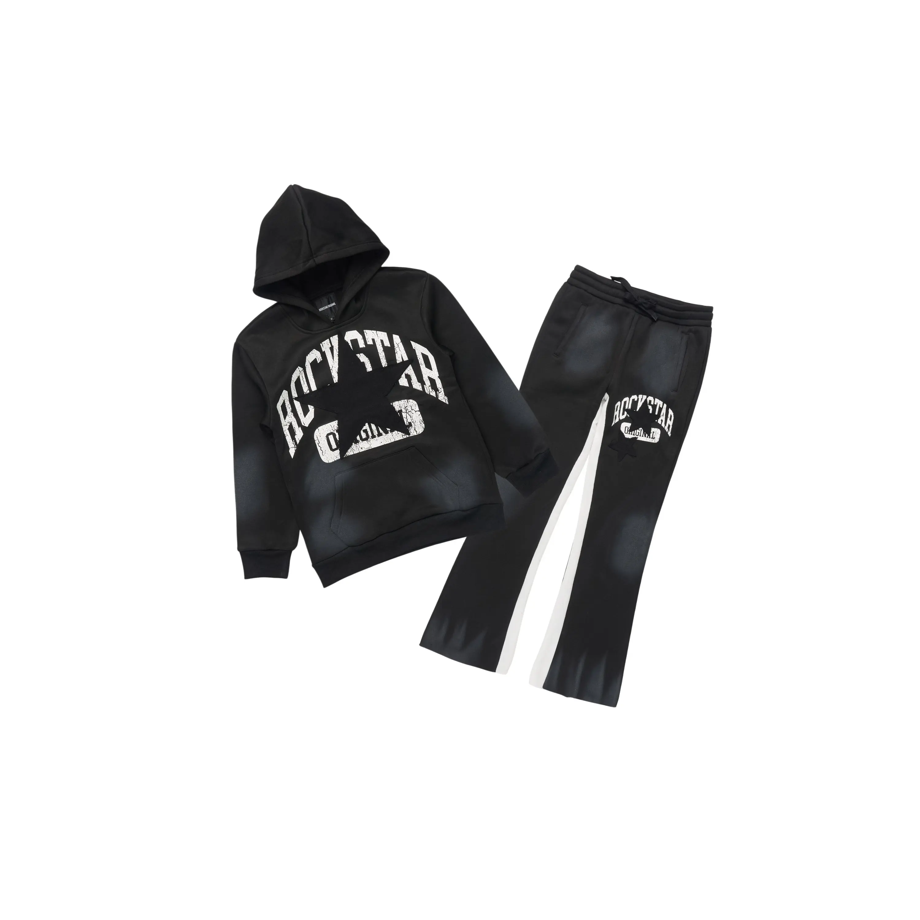 Girls Danika Black Fleece Stacked Track Set Girls Danika Black Fleece Stacked Track Set