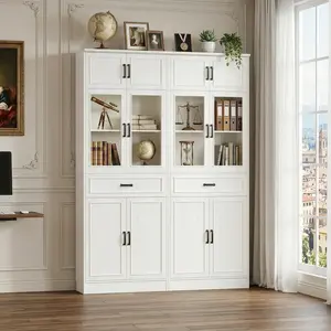 80" Tall Kitchen Pantry Storage Cabinet with Glass Doors, Tall Modern Glass Display Cabinet with Adjustable Shelves & Drawer Organizer, Versatile Tall Storage Cupboard for Kitchen, Dining Room, Living Room, Bathroom, mothersdaygift