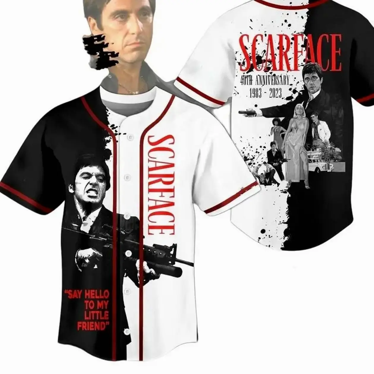Scarface Unisex Baseball Jersey – Casual Sportswear for Couples, 90s Vintage Style, for Sports & Outdoor Activities
