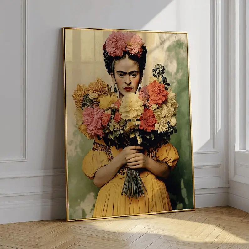 Retro Frida Kahlo Poster, Mexican Art, Frida Kahlo Girl Power, Maximalist Wall Art, Feminist Art Print, Frida Kahlo, Living Room Wall Art