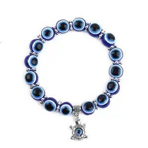 Classic Turkish Lucky Evil Eye Bracelets for Men Women Blue Evil Eye Palm Butterfly Pendant Beads Bangles Handmade Charm Jewelry