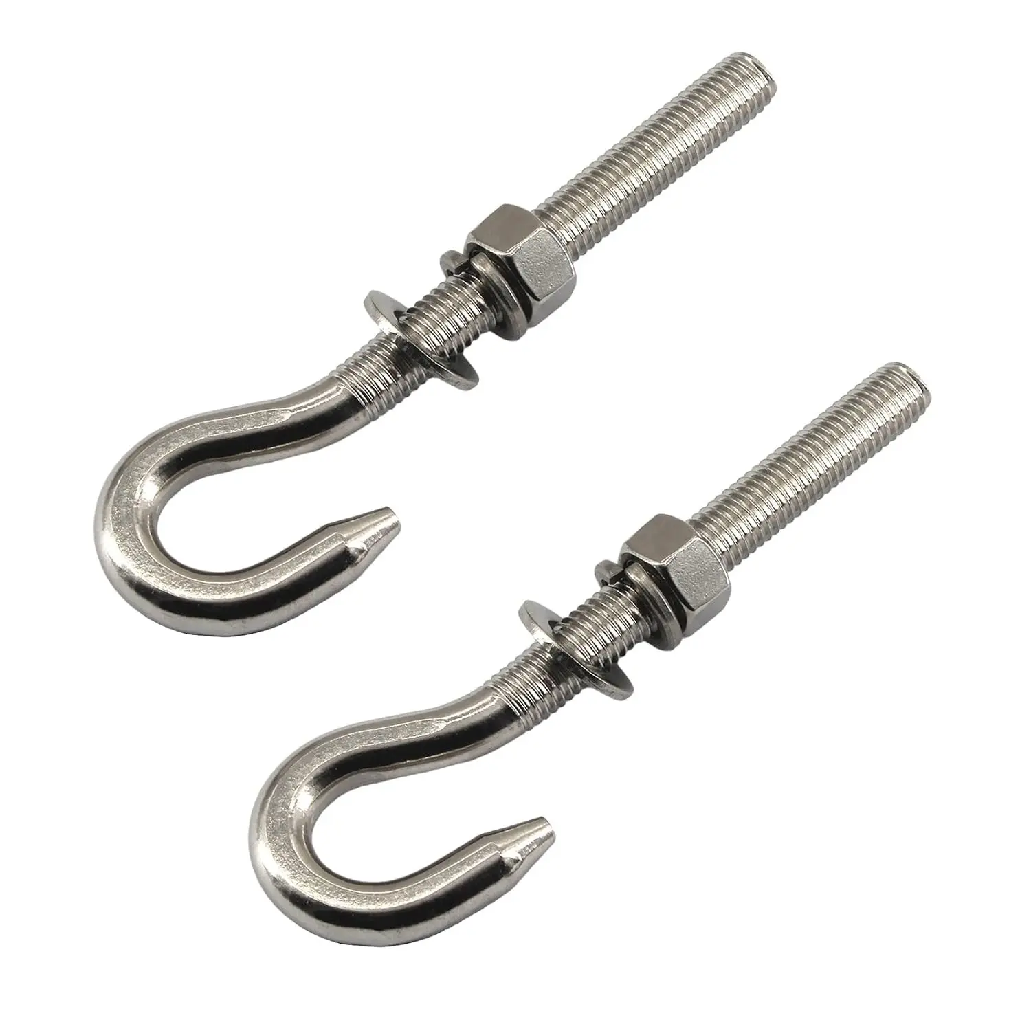 2Pcs M12 Stainless Steel Eye Bolt with Nut and Washers Long Shank Threaded Rod Round Hook Eyelet Bolt Screw