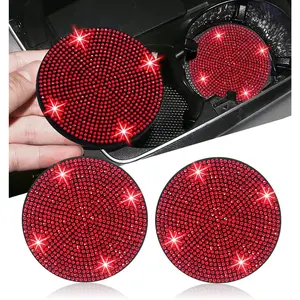 2pcs Universal Car Cup Holder Coaster 2.75 inch Anti - Slip Shockproof Bling Red Crystal Rhinestone Girl Women Car Interior Accessories, Car Accessories, Accessories For Car