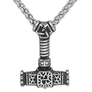 Viking necklace Viking Hammer Pendant Necklace Retro Cross Long Chain vintage necklace