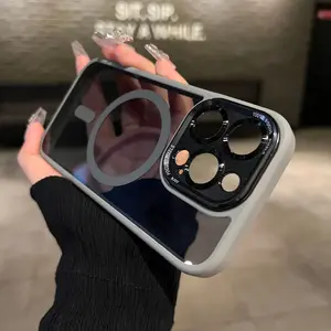 Magnetic metal lens suitable for iPhone 16 mobile phone case Apple 15PROMAX second generation transparent gray high-grade hard shell