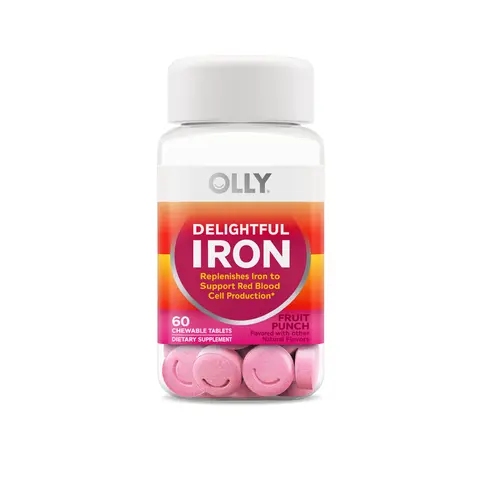 OLLY Delightful Iron Chewable Iron Supplements - 60 Count, Fruit Punch Flavor, Doctor-Trusted Nutrition Supplement for Daily Health Support