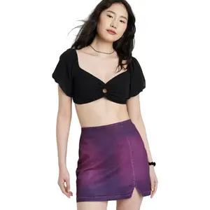 Women's Mid-Rise Notch Front Seamed Denim Mini Skirt  Wild Fable Violet 00 Fit Spandex