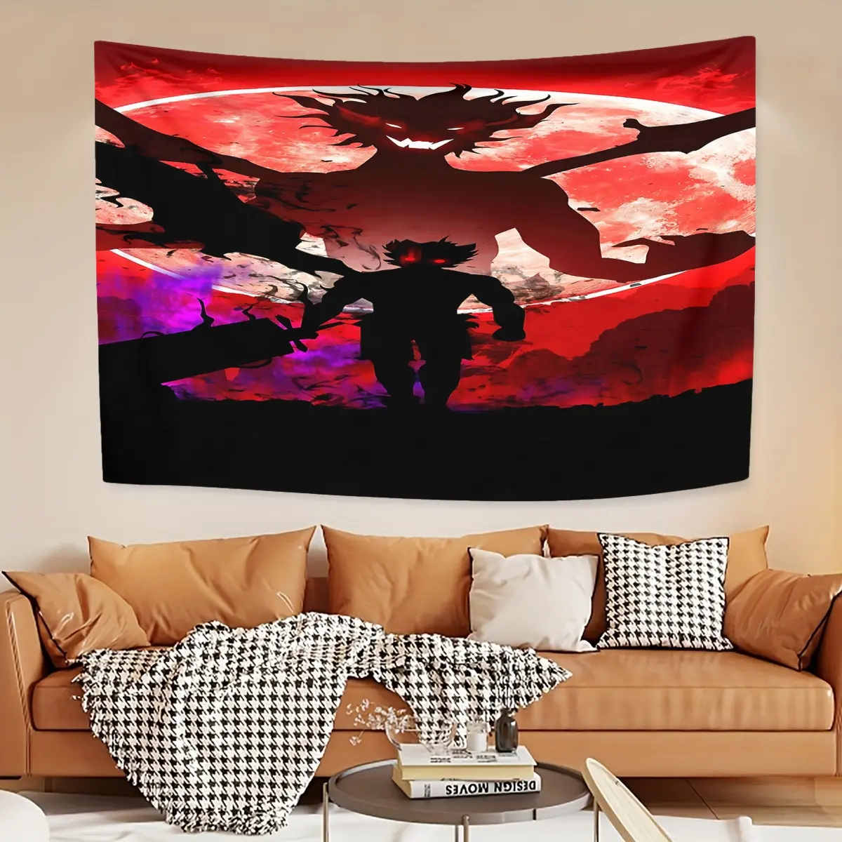 Black Clover Asta Print Wall Hanging Tapestry - Thick Velvet Thermal Soundproof Decorative Cloth for Bedroom, Living Room - Christmas Gift for Family