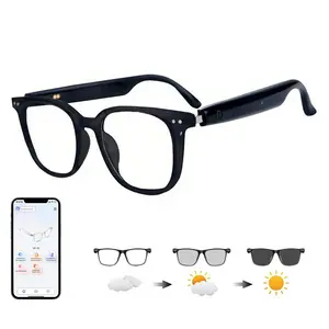 U-miy GS-07 Black Frame Oval Photochromic Smart Glasses - Polarized Lenses, AI Translation, Voice Assistant, Bluetooth, iOS/Android Compatible, Music Player, Casual Unisex Adults Wearable Gift for Halloween, Christmas, Black Frame Photochromic Glasses + A