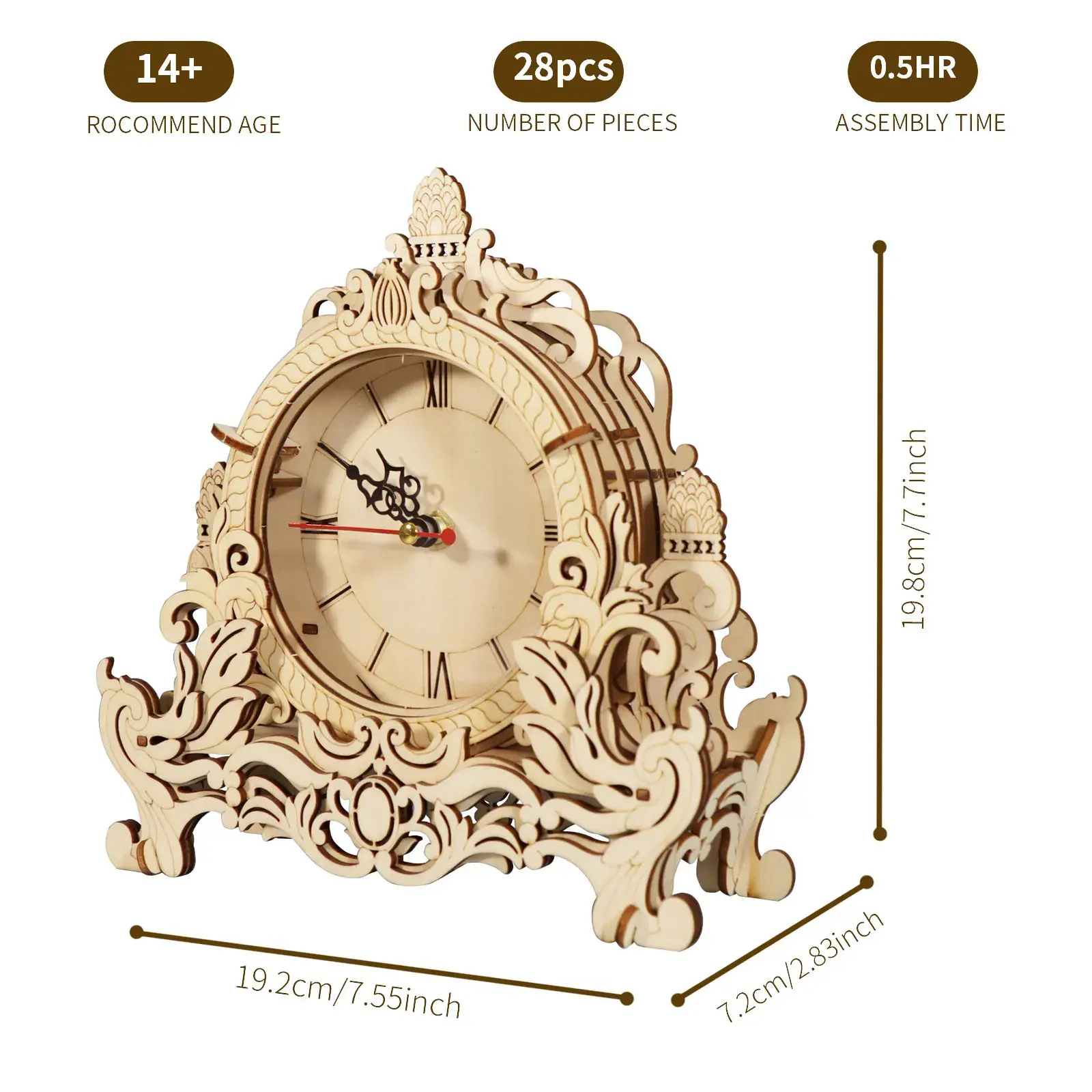 3D Wooden Puzzle Clock Model Kit - DIY Desktop Clock with Architectural Building Blocks, Perfect for Crafters & Puzzle Enthusiasts
