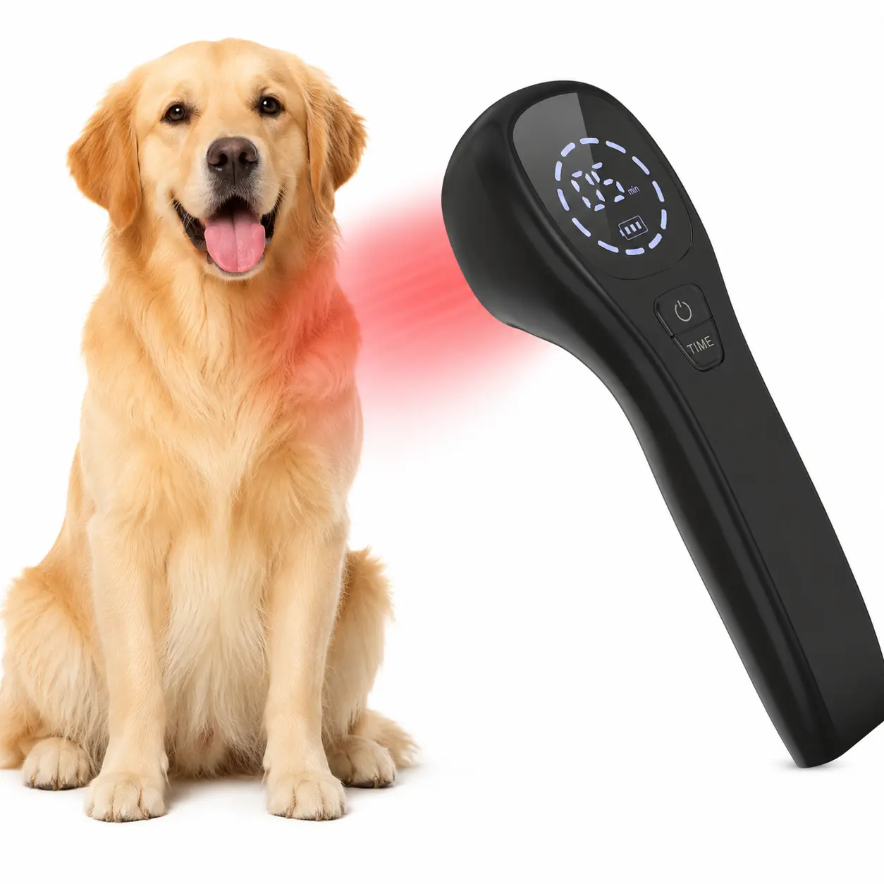 Black Pet Red Light Care Device - 650nm & 808nm Dual Wavelength Rechargeable Light Wellness Tool, Handheld Timer Display Device for Dogs & Cats, Dual Wavel.