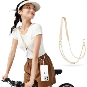 Phone Lanyard  Cell Phone Strap Crossbody with Stainless Steel Tether Tab Wide Comfort Strap with Adjustable Zinc Alloy Buckle Anti-Loss Universal for  Phones  Cards Travel Outdoor Beige