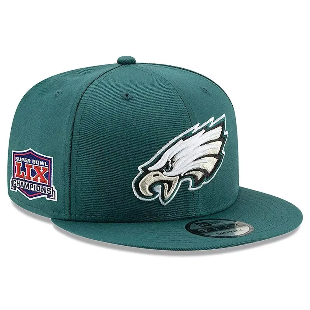 New Era Midnight Green Philadelphia Eagles Super Bowl LIX Champions Side Patch 9FIFTY Adjustable Hat – Embroidered, Casual Outdoor Cap for Men and Women.