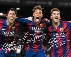 Lionel Messi Neymar Jr Luis Suarez Signed Photo Autograph Print Poster Wall Art Home Decor
