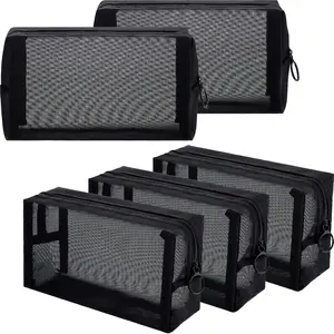 5 Pack Portable Toiletry Bag 7×3.9×2.3 Inch Travel Mesh Cosmetic Bag Nylon Mesh Makeup Bag Beauty & Personal Care makeup cosmetic bag makeup bag makeup pouch