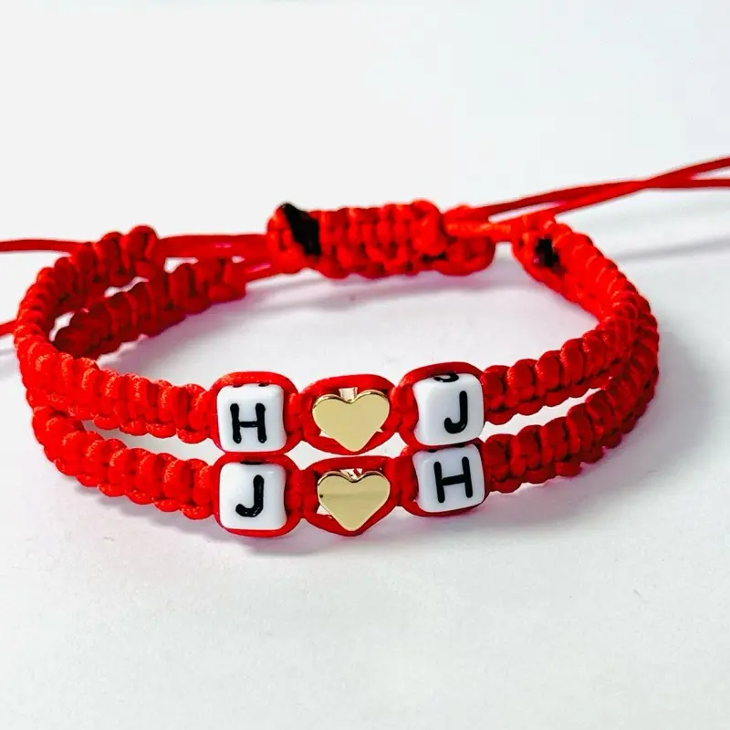 Couple's, Friendship, BFF Initial Heart Red String Macrame Bracelets - A-Z Letters, Adjustable Sliding Knot, Fashionable Heart Shaped Bracelet, Jewelry Accessory for Female, Male Daily Wear