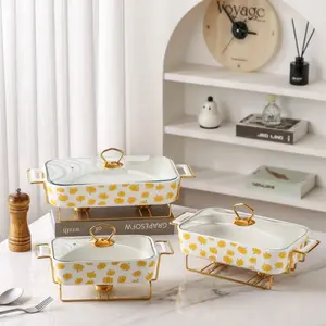 Rectangular Ceramic Casserole with Lid, High-Temperature Glazing for Halloween and Christmas, Available in Three Sizes, Creative Pot Holder for Home Dining & Parties