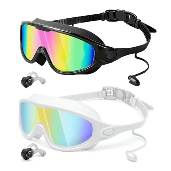 2 Pack,UV Protection Anti-Fog Wide View Waterproof Goggles for Boys and Girls - Safety anti-uv swimming goggles swim glass anti-fog  with Earplugs & Nose Clip,for Lake,Beach, Summer Party