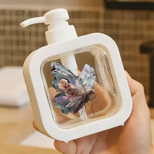 Creative Bathroom Dispenser with Hand Pump - Surreal Glitch Art Butterfly, Iridescent Glass-Like Wings with Pink/Purple Floral Patterns, Digital Distortion, Organic-Mechanical Body, Dreamlike Otherworldly Insect Design