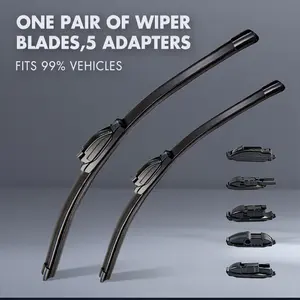 Universal All-Season Windshield Wipers Silent Frameless Blades, OEM Grade, Streak-Free, 5 Adapters Fit 99% Cars, Quick Install Auto Parts