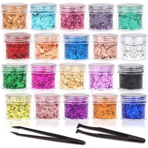 Gold Foil Flakes Set 20 Bottles Gilding Flakes with Tweezers for Resin, Nail Art, Painting, Slime & Crafts, Jewelry Making, Candle Molds