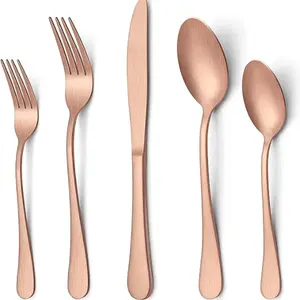 20 Piece Matte Copper Silverware Set, Stainless Steel Copper Flatware Cutlery Set for 4, Fancy Kitchen Utensil Tableware for Home Restaurant Party, Satin Finish, Dishwasher Safe