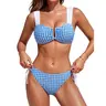 BMJL Women's Gingham 2-Piece U-Wire U-Cutout Top Bikini Set - Tie Back, Adjustable Straps, Opaque Quick-Drying 85% Polyester 15% Spandex Blend, 2026 Fashion Swimwear for Beach Trips, Waterpark Use
