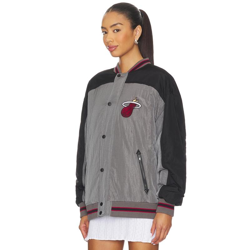 Terez x REVOLVE Miami Heat Double Yoke Bomber in Black & Grey