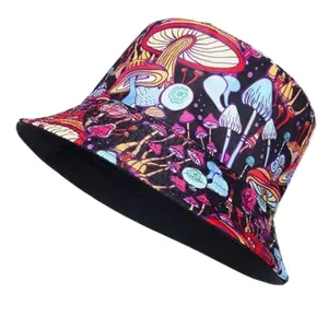 Mushroom Bucket Hat for Women Men Teens Reversible Printed Packable Beach Sun Hat Summer Mushroom Stuff Cute Festival Accessories Outdoor Rave Clothes Fisherman Cap for Travel Fishing Hiking