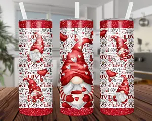 Valentine's Gnome 20 oz Vacuum Insulated Tumbler with Lid and Straw for All Day Hot or Cold Drinks - Handmade Kitchenware Drinkware for Wine, Coffee, and More