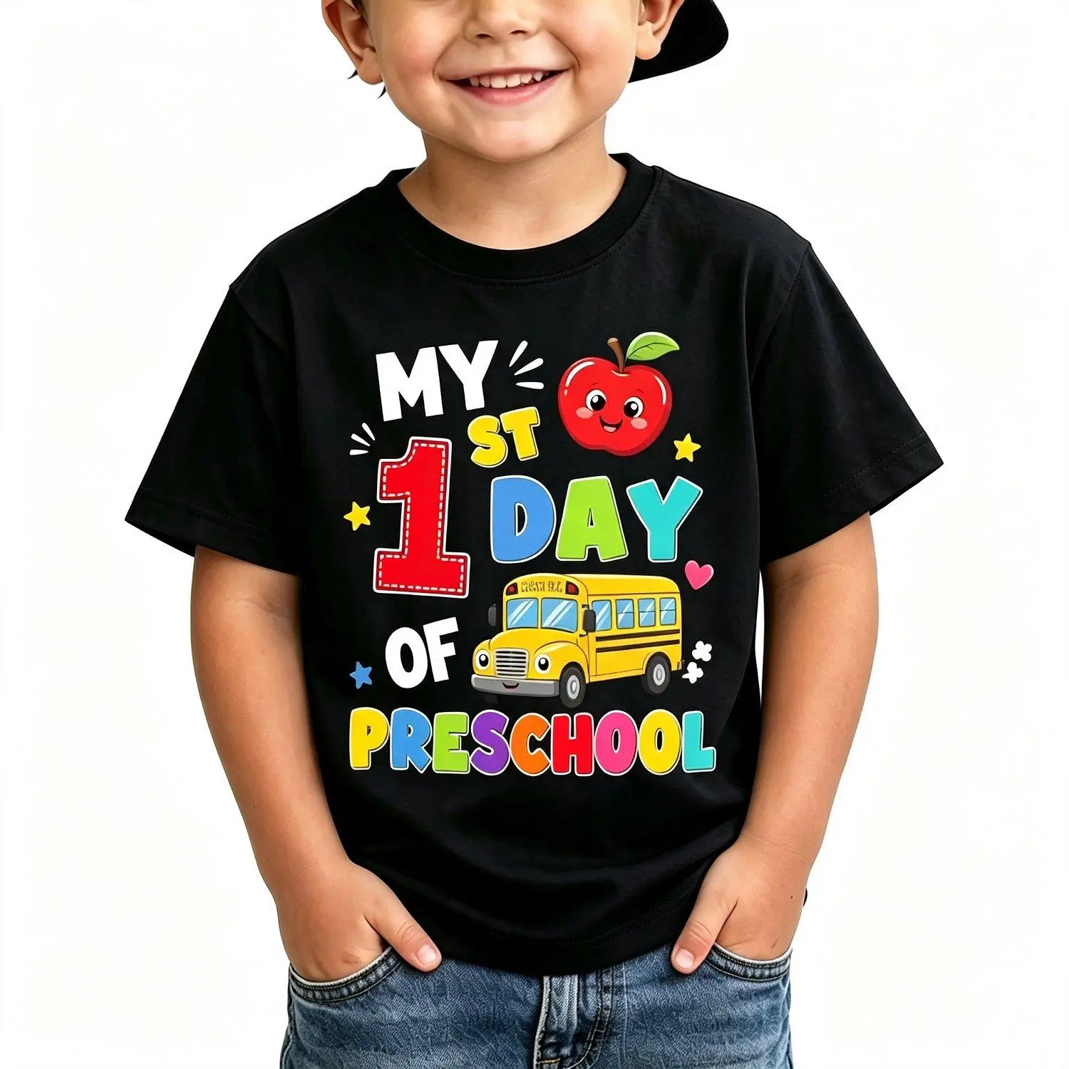 Boys Tshirts My First 1st Day of Preschool PreK School Bus Teachers Graphic Tee Shirt for Boys Casual Comfortable Kids Apparel