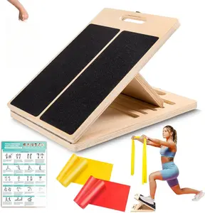 Wooden Slant Board for Calf Stretching, Portable Adjustable Calf Stretch Board with Training Poster & Resistance Bands, 300lb Weight Capacity Calf Ankle Achilles Physical Therapy Leg Exercisers