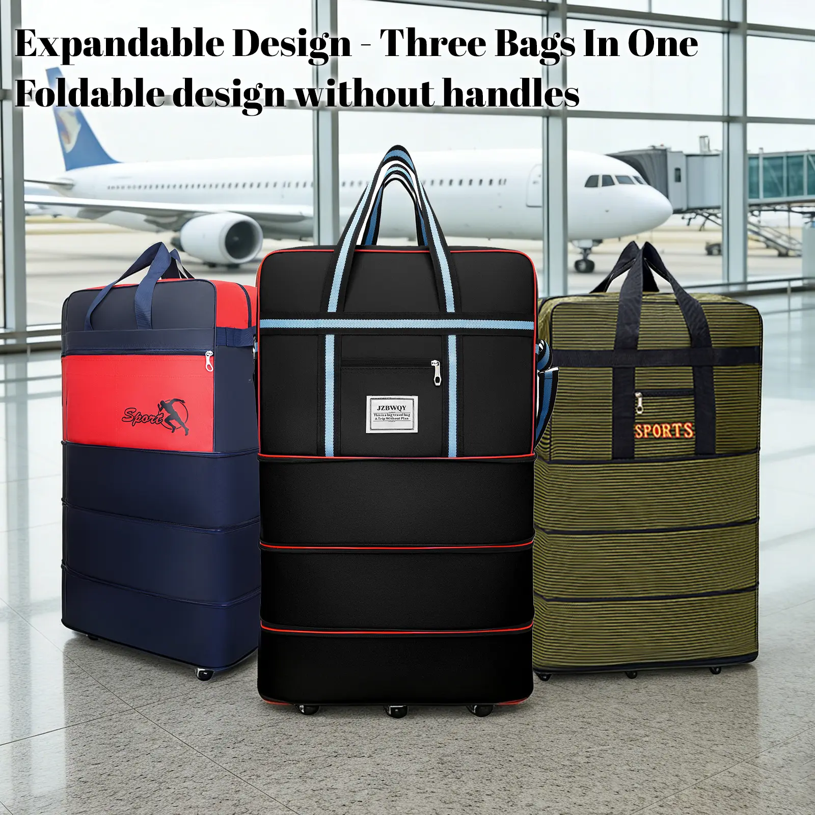 JZBWQY 100L Expandable Foldable Lightweight Rolling Luggage - 360