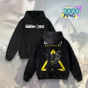 Rainbow Six Quarantine Hoodie & T-Shirt Tactical Squad Graphic, Vintage Acid Wash Apparel, Tom Clancy FPS Merch, Yellow Hazard Logo Pullover, Unisex Cotton Top