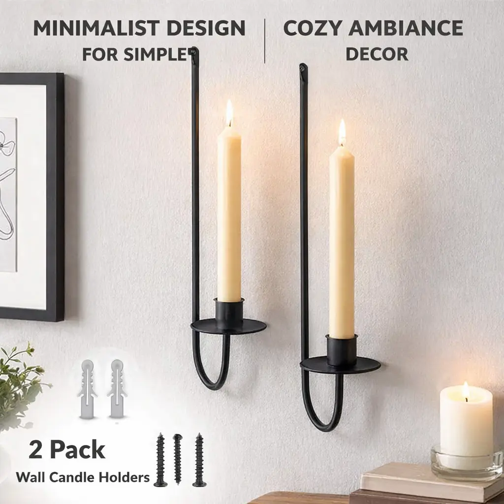 2-Pack Classic Rustic Solid Iron Wall Mount Pillar Candle Holders (16.5x5x3"), Office Presentation Supplies, Wedding & Anniversary Bedroom Decor for Flickering Glow