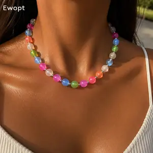 Ewopt Dopamine Resin Choker - UV Reactive, Waterproof Stainless Steel Statement Bead Piece - Summer Stackable Costume Jewelry, Dopamine Necklaces, Resin Necklaces