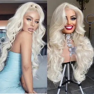 Platinum Blonde Long Wavy Synthetic Lace Front Wig for Women Natural Body Wave Glueless Synthetic Lace Wigs Pre Plucked with Baby Hair for Daily Use Party Halloween Wig 30 Inch 60 Blonde Long Wave Synthetic Hair Wigs