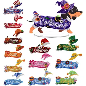 24 count Interchangeable Seasonal Dachshund   Painting Kits Dachshund Halloween Decor  Art for Adults  Fall Christmas Holiday Gifts DIY Table Tiered Tray  Party