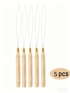 5-Pack Hair Weaving Needles, Simple Natural Wood Design, Portable Dreadlock Threader, Ideal for Beginners, Braiding, Extensions, Twists