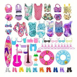 40pcs Doll Clothing And Accessories Playset for 11.5in/30cm dolls With Bonus 10 Shoes, 2 Handbags - Includes Surfboard, Guitar, Glasses, Hangers, And Pool Float - Mixed Color, Suitable For Ages 3 And Up