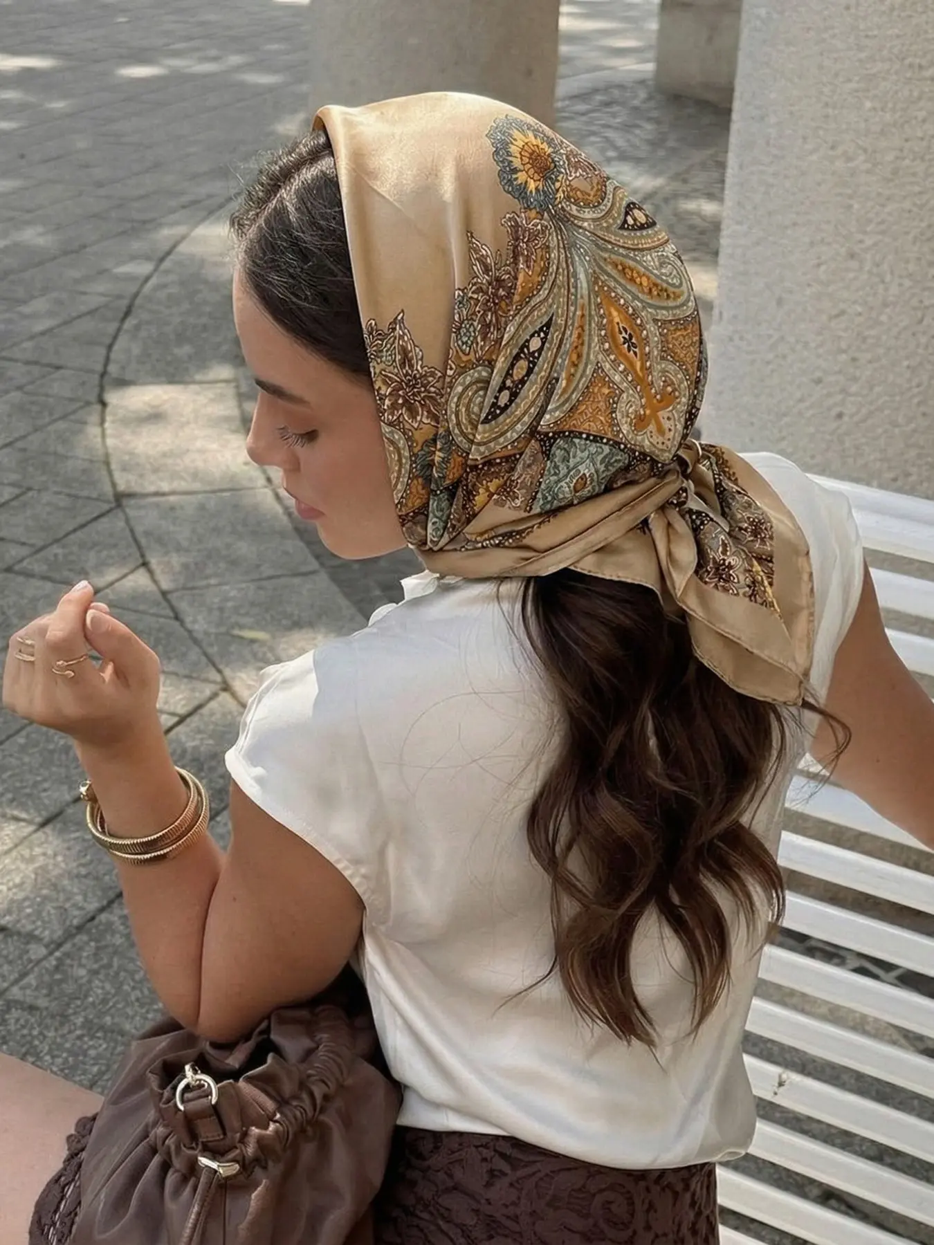 Vintage European Style Bandana Scarf, Fashionable Versatile Headscarf, Commute Travel Friendly Atmosphere Decorative Hijab, 70cm Square Scarf, Paisley Print Shawl