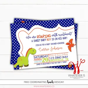 Navy Baby Boy Dinosaur Baby Shower Invitation