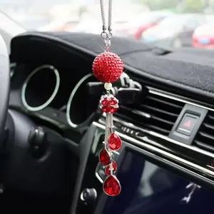 Shiny Crystal Ball Car Rearview Mirror Charm, Water Drop Hanging Accessories, Interior Sunshade Decoration, Car Ornament for Women & Girls Cars